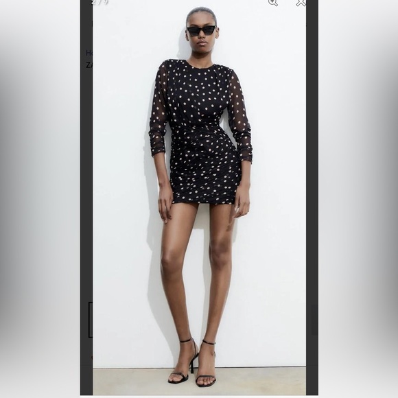 ZARA mini dress polka dot longs sleeve mini dress - Picture 2 of 8